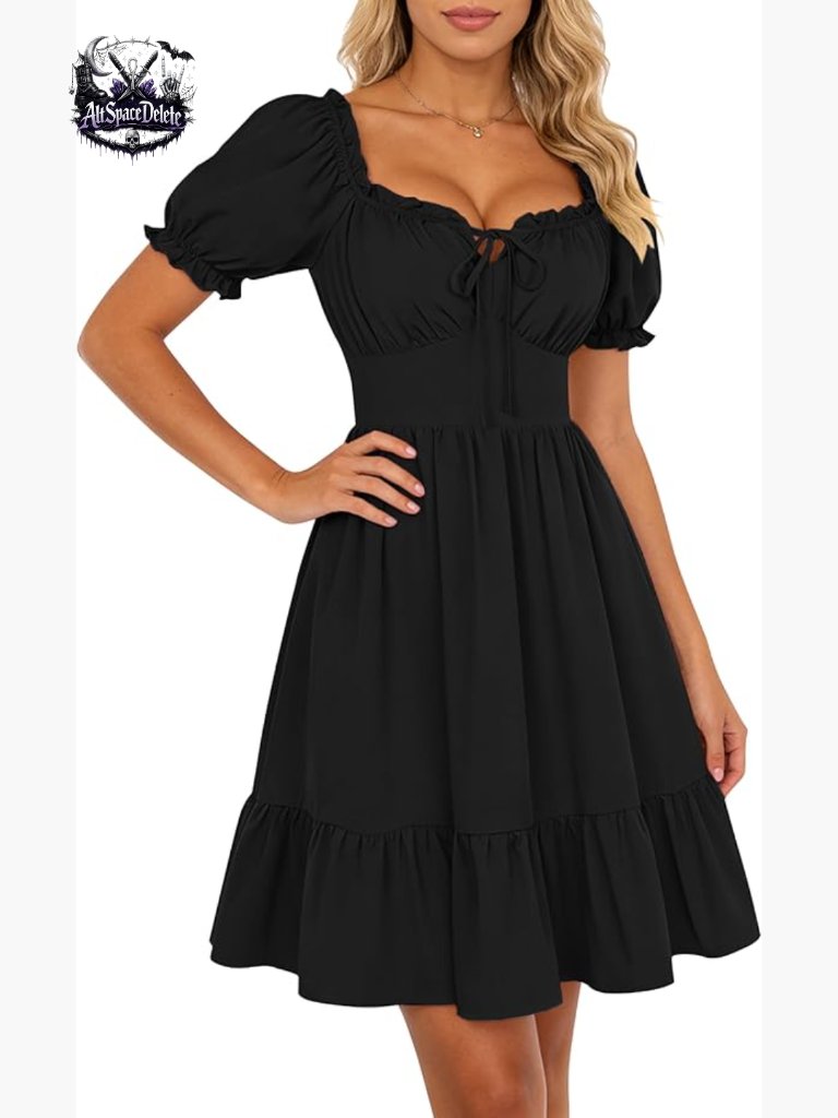 Mini Dress With Puff Sleeves Square Neck Corset Top Babydoll Summer